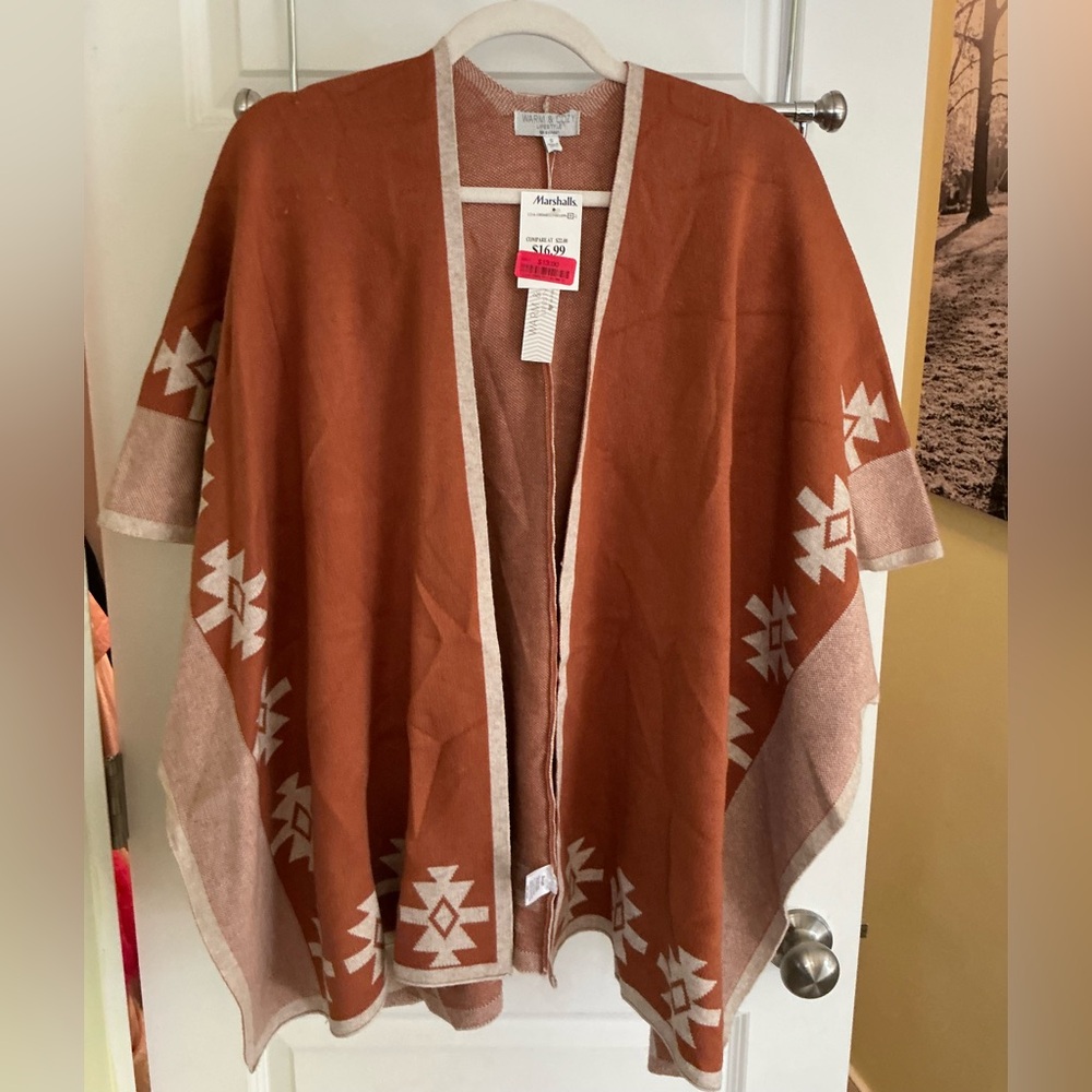 Warm & Cozy Rust and Beige Poncho